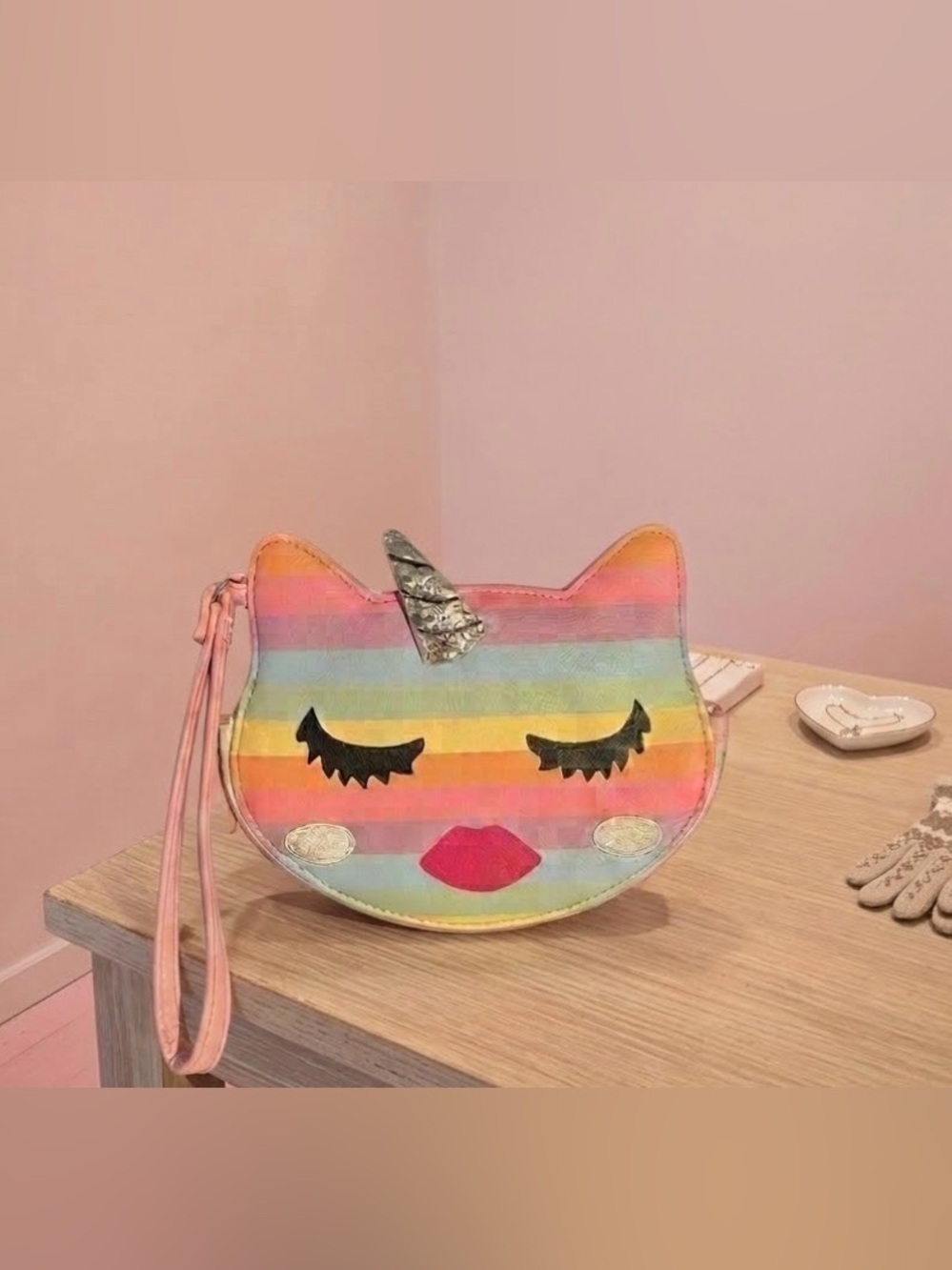 Rainbow Cat Unicorn Wristlet - Pink, Yellow, Blue, Purple NWOT